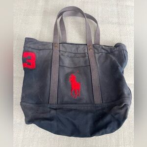 VTG Polo Ralph Lauren Big Pony Embroidered Logo Blue Canvas Tote